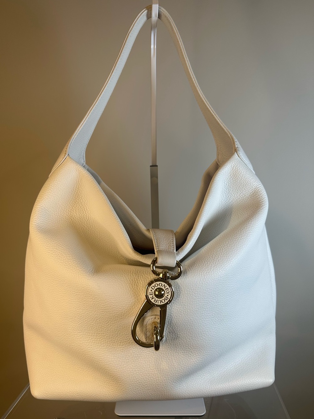 Dooney & Bourke Pebble Leather Logo Lock Hobo Bag Ivory Large Slouchy Shoulder